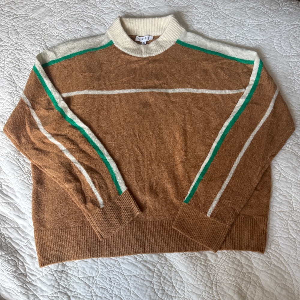 THML Tan Sweater with Green and Cream Stripes